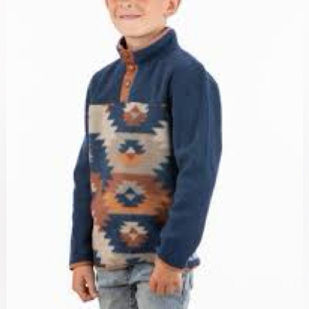 ๐ 3/$15 Blue and Orange Geometric Sweater with Southwestern Pattern 10-12 - Picture 2 of 4